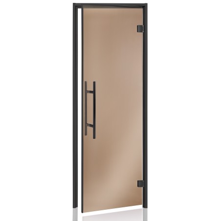 Porte gamme PREMIUM, cadre aluminium noir, verre Bronze transparent