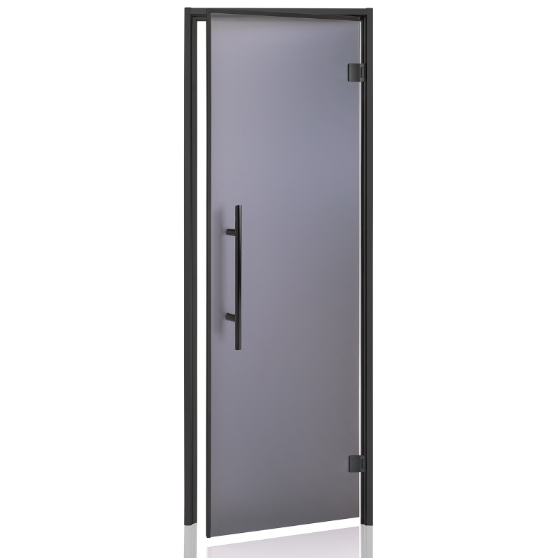 Porte gamme PREMIUM, cadre alu noir, verre anthracite mat 8mm