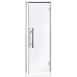 Porte gamme PREMIUM, cadre alu satiné, verre transparent 8mm