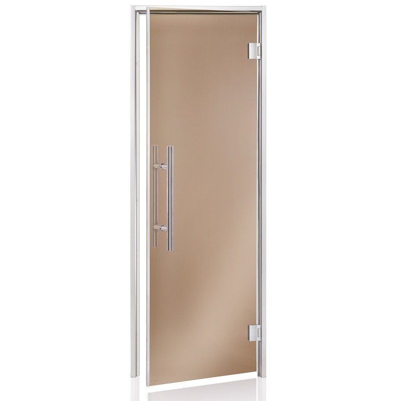 Porte gamme PREMIUM, cadre aluminium satiné, verre bronze 8mm