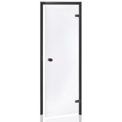 Porte gamme Basic, cadre aluminium noir, verre transparent 8mm