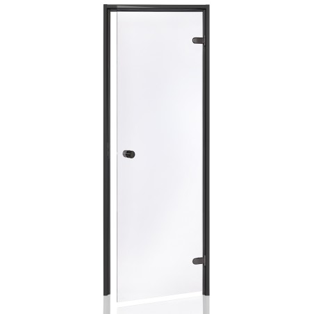 Porte gamme Basic, cadre aluminium noir, verre transparent 8mm